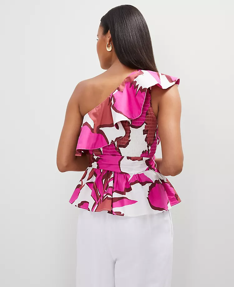 Petite Floral One-Shoulder Tie Waist Blouse Rose Violet 5 Petite Floral One-Shoulder Tie Waist Blouse Rose Violet - Image 3