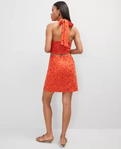 Petite Geo Linen Halter Sheath Dress Red Pepper -Anntaylor Shop 853075 520006 ALT1