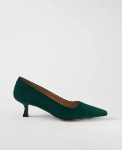 Suede Nip Toe Kitten Heel Pumps Deep Slate Green