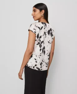 Floral Satin Cowl Neck Top Pale Sandalwood -Anntaylor Shop 853080 525451 ALT1