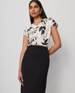 Floral Satin Cowl Neck Top Pale Sandalwood -Anntaylor Shop 853080 525451 ALT2