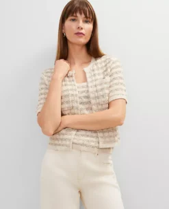 Petite Metallic Tweed Sweater Jacket Neutral Tweed