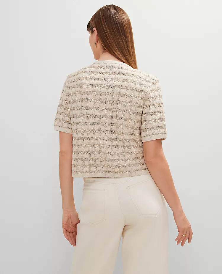 Petite Metallic Tweed Sweater Jacket Neutral Tweed 4 Petite Metallic Tweed Sweater Jacket Neutral Tweed - Image 2