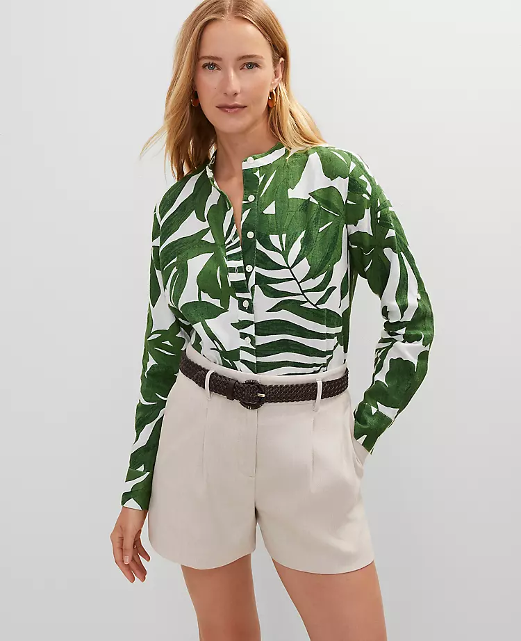 Petite Floral Linen Perfect Shirt Leafy Green 3 Petite Floral Linen Perfect Shirt Leafy Green