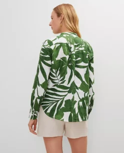 Petite Floral Linen Perfect Shirt Leafy Green 6 Petite Floral Linen Perfect Shirt Leafy Green -Anntaylor Shop 853105 520958 ALT1