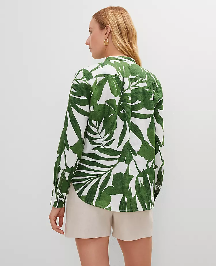 Petite Floral Linen Perfect Shirt Leafy Green 4 Petite Floral Linen Perfect Shirt Leafy Green - Image 2