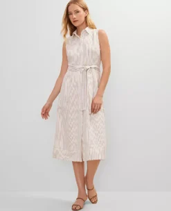 Petite Striped Flare Midi Shirtdress Neutral Combo
