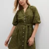 Petite Eyelet Ruffle Neck Flare Dress Moss Green 2 Petite Eyelet Ruffle Neck Flare Dress Moss Green -Anntaylor Shop 853109 019665