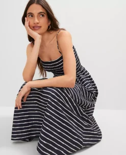 Petite Weekend Collection Striped Flare Dress Night Sky -Anntaylor Shop 853116 520046 ALT2