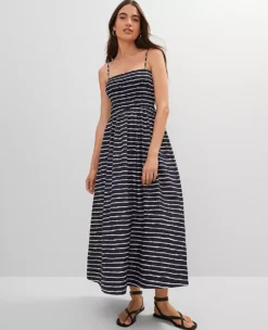 Petite Weekend Collection Striped Flare Dress Night Sky -Anntaylor Shop 853116 520046 ALT4