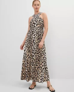 Petite Animal Print Halter Maxi Dress C1_Black 10 Petite Animal Print Halter Maxi Dress C1_Black -Anntaylor Shop 853118 520238 ALT2