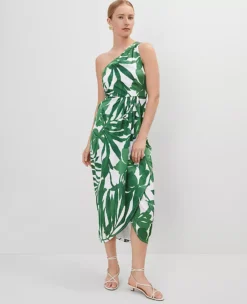 Petite Satin One Shoulder Midi Dress Leafy Green -Anntaylor Shop 853121 520958 ALT2