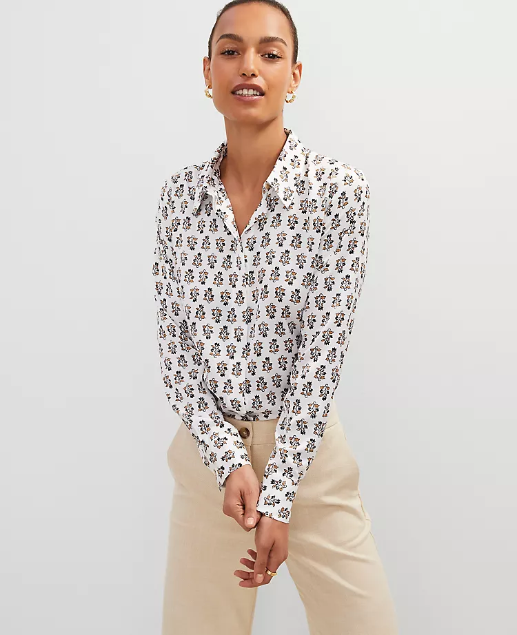 Petite Floral Satin Essential Shirt Winter White 3 Petite Floral Satin Essential Shirt Winter White