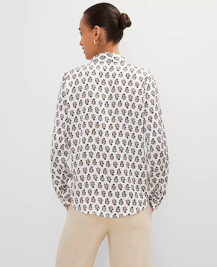 Petite Floral Satin Essential Shirt Winter White 4 Petite Floral Satin Essential Shirt Winter White - Image 2