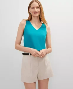 Petite V-Neck Shell Aegean Teal -Anntaylor Shop 853134 9829 ALT2