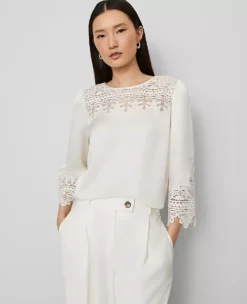 Satin Lace Trim Top Winter White