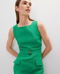 Petite Square Neck Belted Shift Dress Natural Green -Anntaylor Shop 853158 1025 ALT2