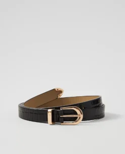 Skinny Croco Patent Leather Belt Black