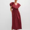 Petite Ruffle Collar Maxi Flare Dress Moroccan Red -Anntaylor Shop 853228 5535