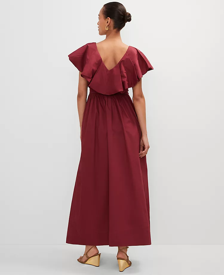 Petite Ruffle Collar Maxi Flare Dress Moroccan Red 4 Petite Ruffle Collar Maxi Flare Dress Moroccan Red - Image 2