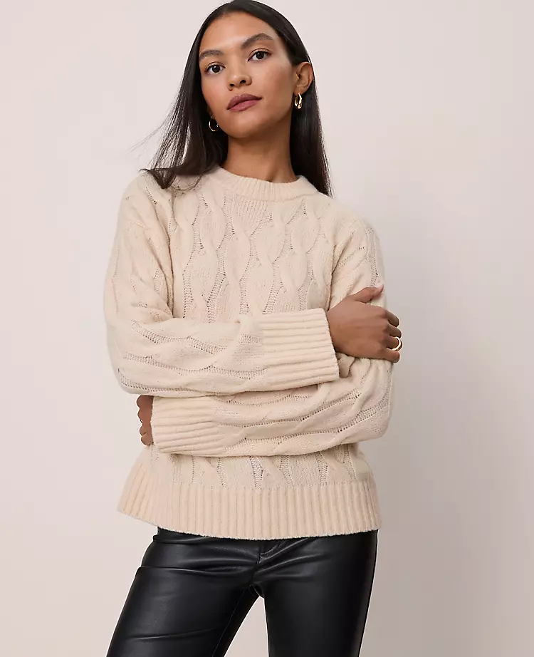 Cable Crew Neck Sweater Pale Sandalwood 4 Cable Crew Neck Sweater Pale Sandalwood - Image 2
