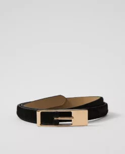 Calf Hair Rectangle Buckle Belt Black