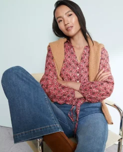 Petite Weekend Collection Floral Tie Waist Popover French Pink Clay