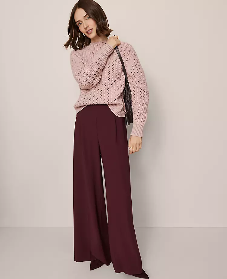 The Dramatic Wide-Leg Crepe Pant Poised Plum 3 The Dramatic Wide-Leg Crepe Pant Poised Plum