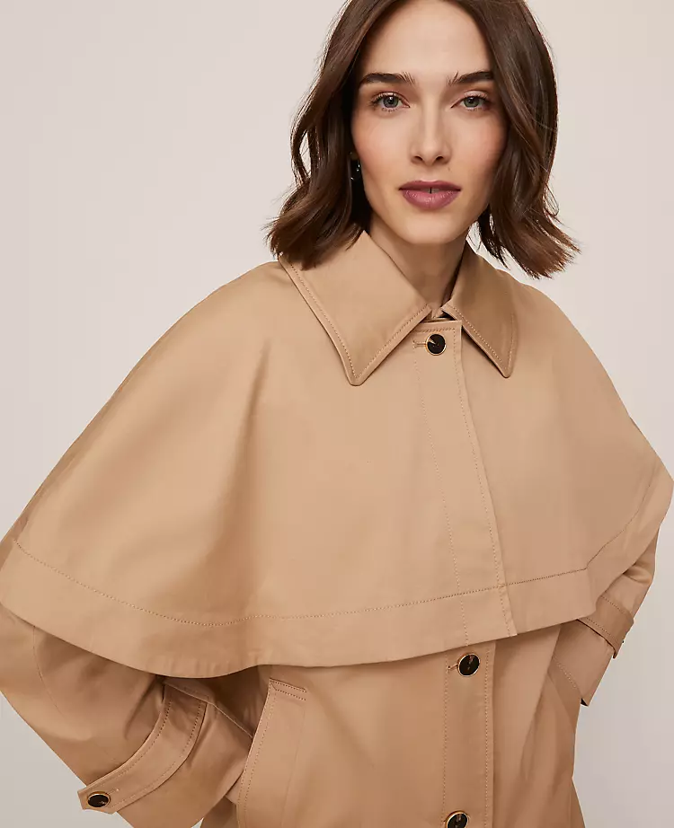 Petite Removable Cape Trench Coat Cafe Au Lait 6 Petite Removable Cape Trench Coat Cafe Au Lait - Image 4
