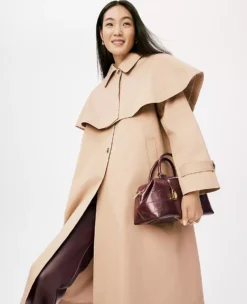 Petite Removable Cape Trench Coat Cafe Au Lait