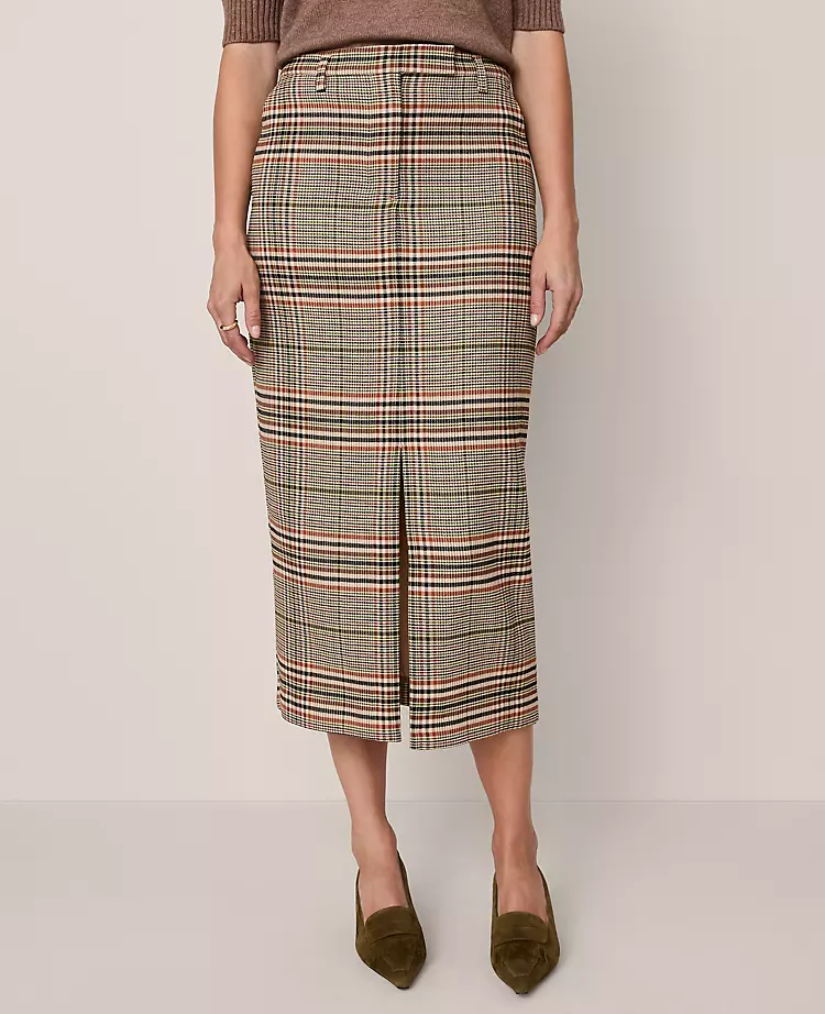 The Trouser Column Midi Skirt In Plaid Pure Chocolate 5 The Trouser Column Midi Skirt In Plaid Pure Chocolate - Image 3
