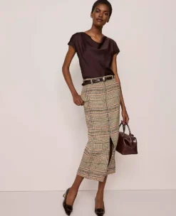 The Trouser Column Midi Skirt In Plaid Pure Chocolate 11 The Trouser Column Midi Skirt In Plaid Pure Chocolate -Anntaylor Shop 853352 522811 ALT3