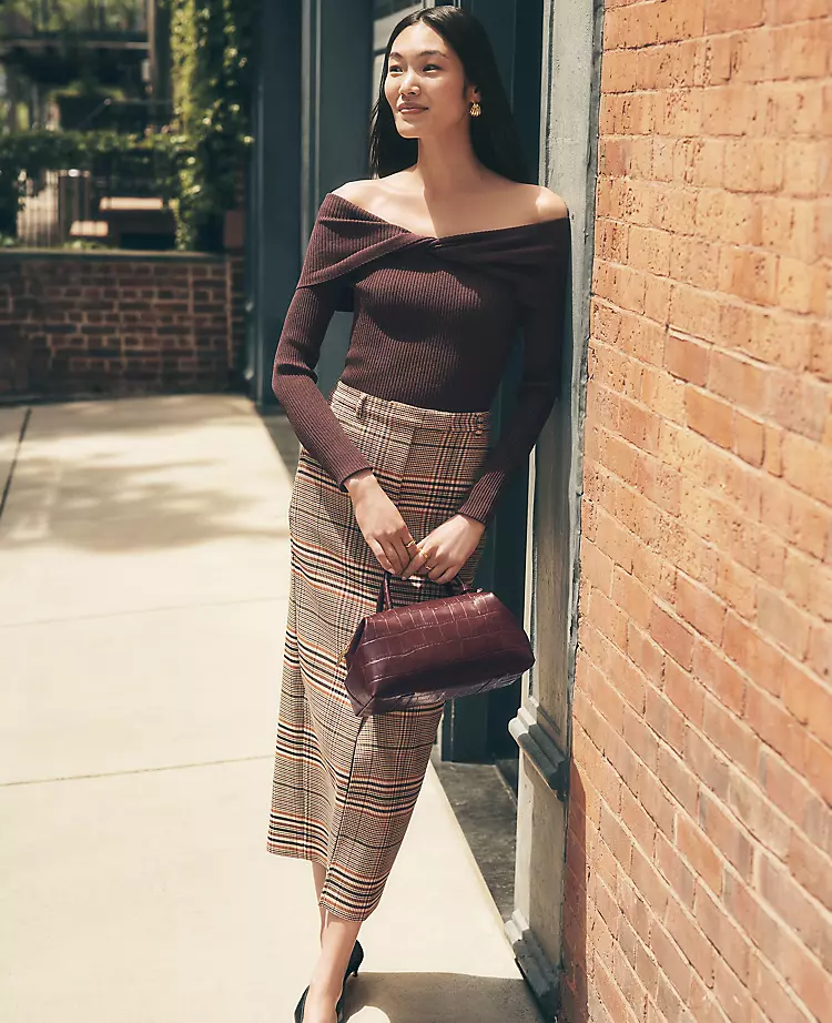 The Trouser Column Midi Skirt In Plaid Pure Chocolate 3 The Trouser Column Midi Skirt In Plaid Pure Chocolate