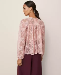 Petite Crew Neck Shirred Blouse Pale Mauve 7 Petite Crew Neck Shirred Blouse Pale Mauve -Anntaylor Shop 853391 9422 ALT1
