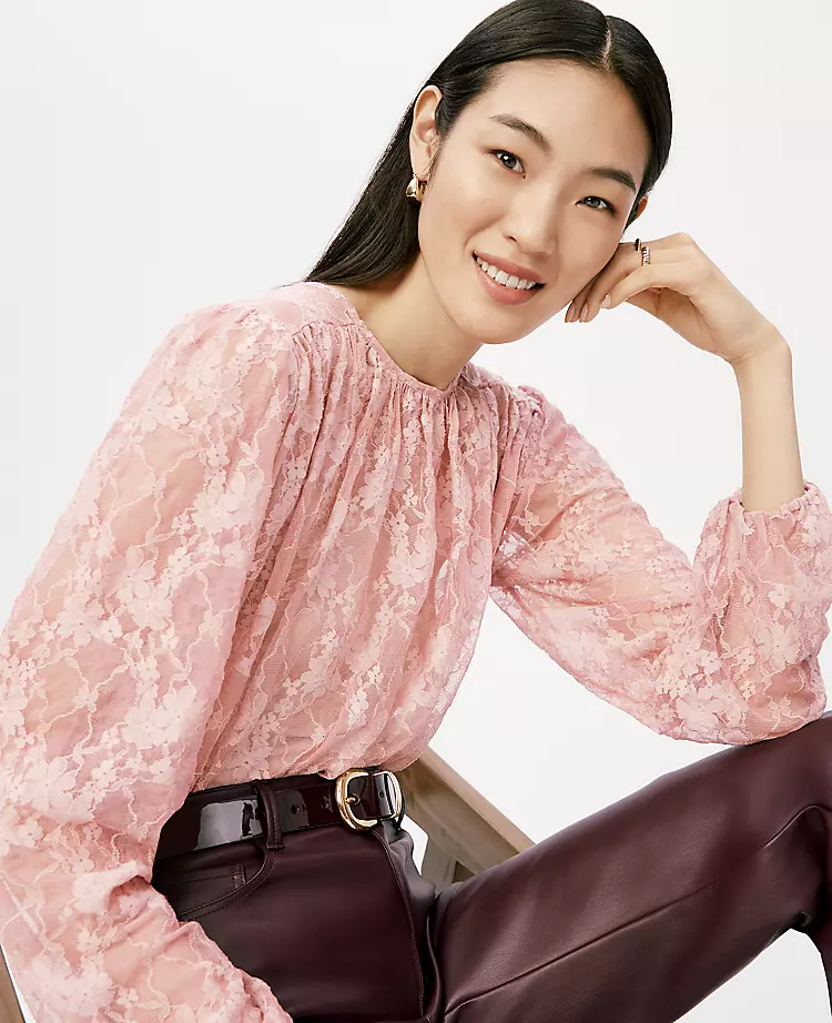 Petite Crew Neck Shirred Blouse Pale Mauve 3 Petite Crew Neck Shirred Blouse Pale Mauve