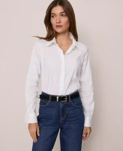 Petite Weekend Collection Ruffle Collar Modern Shirt White
