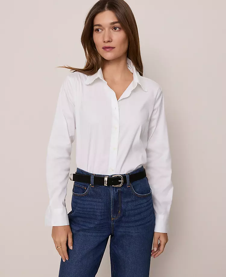 Petite Weekend Collection Ruffle Collar Modern Shirt White 3 Petite Weekend Collection Ruffle Collar Modern Shirt White