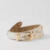 Leather Studded Belt Pearl Shadow -Anntaylor Shop 853405 9133