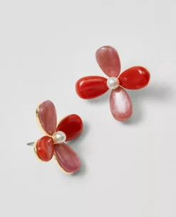 Acetate Flower Stud Earrings Moroccan Red