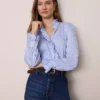 Petite Striped Ruffle Collar Blouse Light Blue/White Stripe -Anntaylor Shop 853454 020189