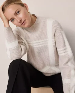 Petite Plaid Mock Neck Sweater Neutral