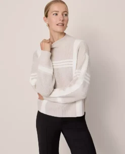 Petite Plaid Mock Neck Sweater Neutral -Anntaylor Shop 853476 7221 ALT2