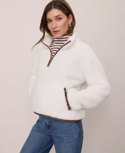 Petite Weekend Collection Half-Zip Sherpa Pullover Winter White