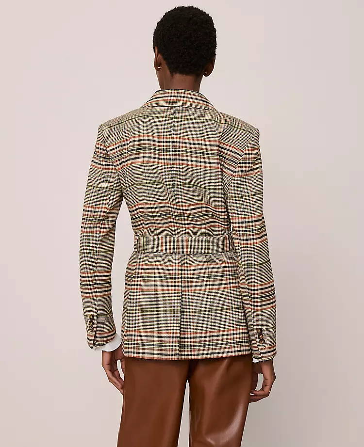 The Petite Fitted Belted Blazer In Plaid Pure Chocolate 5 The Petite Fitted Belted Blazer In Plaid Pure Chocolate - Image 3