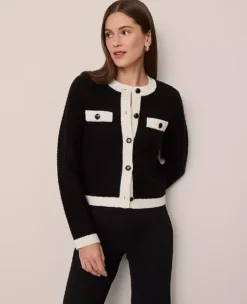 Petite Textured Sweater Jacket Black/White Combo