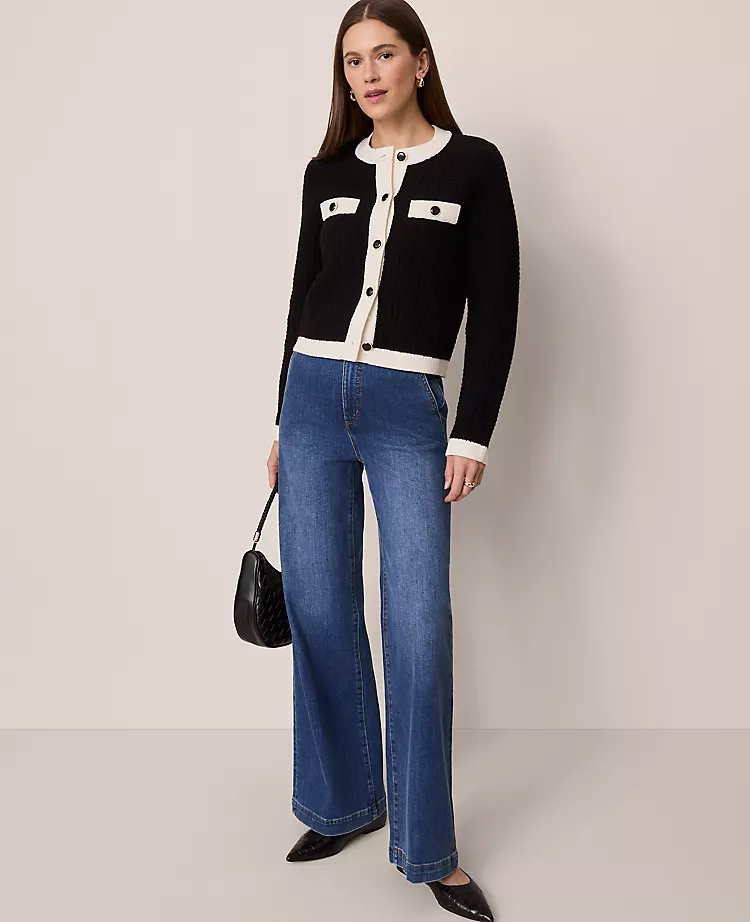 Petite Textured Sweater Jacket Black/White Combo 5 Petite Textured Sweater Jacket Black/White Combo - Image 3