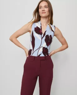 Petite Floral Sleeveless V-Neck Top Placid Blue