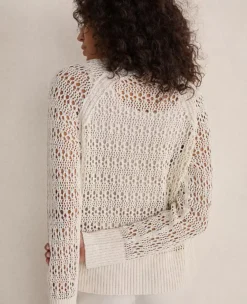 Haven Well Within Organic Cotton Linen Open Stitch Crewneck Sweater Full Moon Grey 8 Haven Well Within Organic Cotton Linen Open Stitch Crewneck Sweater Full Moon Grey -Anntaylor Shop 854117 0305 ALT1