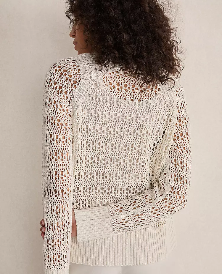 Haven Well Within Organic Cotton Linen Open Stitch Crewneck Sweater Full Moon Grey 4 Haven Well Within Organic Cotton Linen Open Stitch Crewneck Sweater Full Moon Grey - Image 2