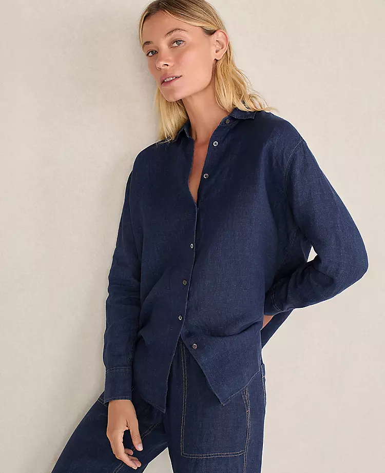 Haven Well Within The Daily Shirt In Linen Night Navy 3 Haven Well Within The Daily Shirt In Linen Night Navy